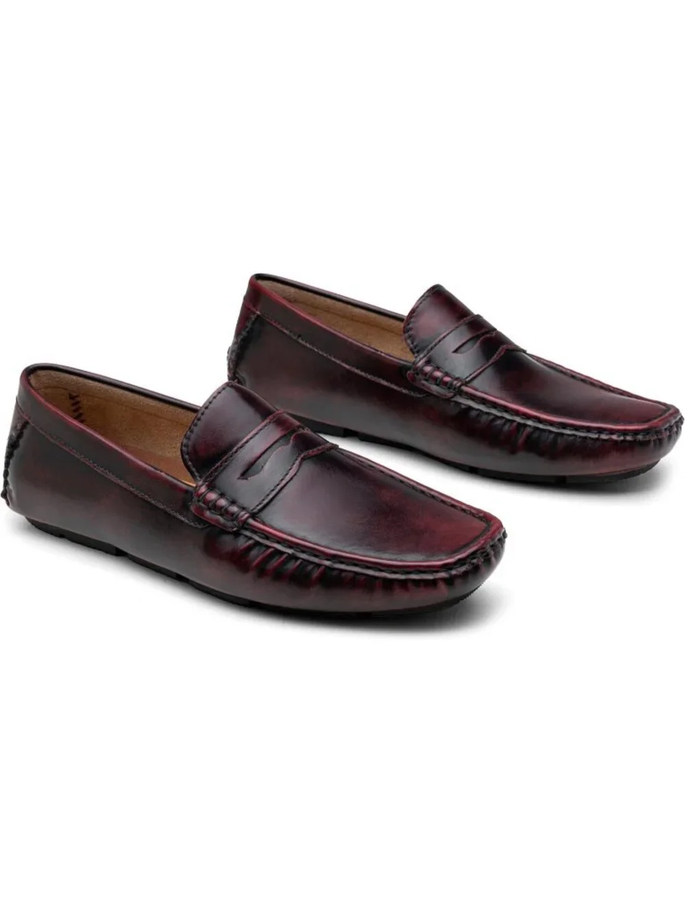 Jousen Men's Wine Classic Penny Loafer Slip On Lightweight Casual Driving Shoes